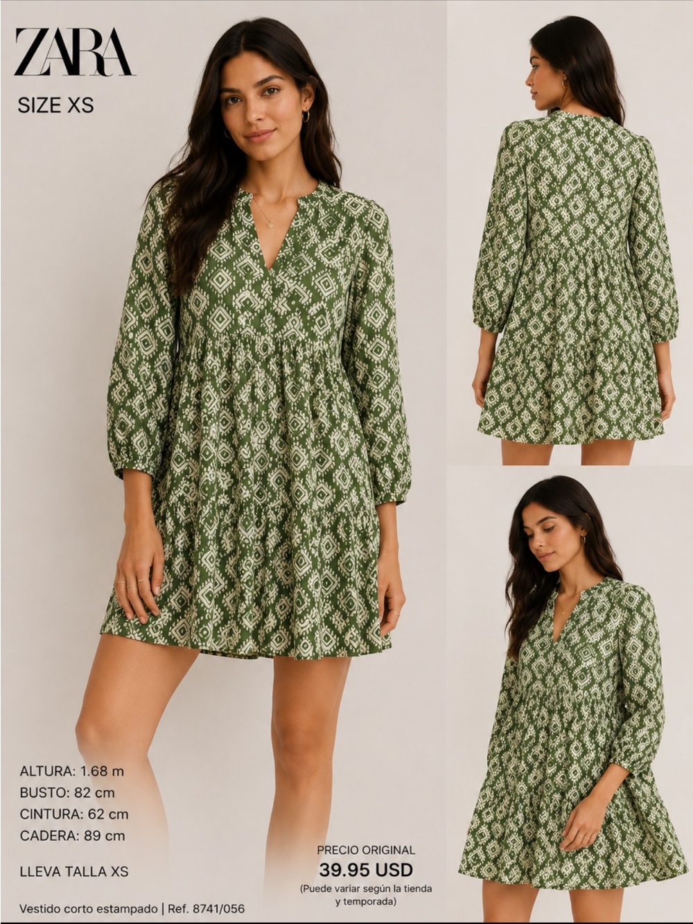 Zara Green and White Geometric Print Top